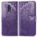 Butterfly Love Flowers Embossing Horizontal Flip Leather Case For One Plus 7  with Holder & Card Slots & Wallet & Lanyard(Dark purple)