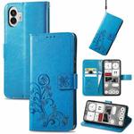 For Nothing Phone 2  Four-leaf Clasp Embossed Buckle Leather Phone Case(Blue)