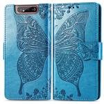 Butterfly Love Flowers Embossing Horizontal Flip Leather Case for Galaxy A80 / A90, with Holder & Card Slots & Wallet & Lanyard(Blue)