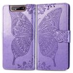 Butterfly Love Flowers Embossing Horizontal Flip Leather Case for Galaxy A80 / A90, with Holder & Card Slots & Wallet & Lanyard(Light Purple)