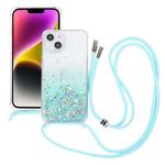For iPhone 15 Plus Gradient Glitter Epoxy TPU Thickened Acrylic Phone Case with Round Neck Lanyard(Blue)