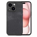 For iPhone 15 Vintage Leather PC Back Cover Phone Case(Black)