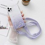 For iPhone 15 Pro Gradient Glitter Epoxy TPU Thickened Acrylic Phone Case with Wide Lanyard(Purple)