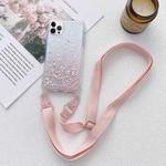 For iPhone 15 Pro Max Gradient Glitter Epoxy TPU Thickened Acrylic Phone Case with Wide Lanyard(Pink)