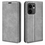 For OPPO Reno13 F Retro-skin Magnetic Suction Leather Phone Case(Grey)