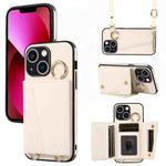 For iPhone 13 Crossbody Ring Wallet Leather Back Cover Phone Case(White)