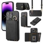 For iPhone 14 Pro Max Crossbody Ring Wallet Leather Back Cover Phone Case(Black)