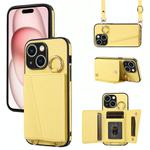 For iPhone 15 Plus Crossbody Ring Wallet Leather Back Cover Phone Case(Yellow)