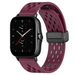 For Amazfit GTS 2E 20mm Folding Magnetic Clasp Silicone Watch Band(Burgundy)