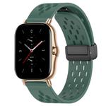For Amazfit GTS 2 20mm Folding Magnetic Clasp Silicone Watch Band(Dark Green)