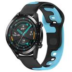 For Huawei Watch GT2 42mm 20mm Double Color Silicone Watch Band(Black+Blue)