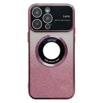For iPhone 15 Pro Max Large Window MagSafe Gradient Glitter Electroplating TPU Phone Case(Rose Red)