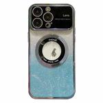 For iPhone 15 Pro Large Window MagSafe Gradient Glitter Electroplating TPU Phone Case(Blue)