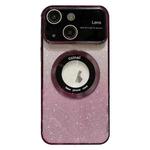 For iPhone 15 Plus Large Window MagSafe Gradient Glitter Electroplating TPU Phone Case(Purple)