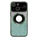 For iPhone 15 Plus Large Window MagSafe Gradient Glitter Electroplating TPU Phone Case(Green)