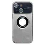 For iPhone 15 Plus Large Window MagSafe Gradient Glitter Electroplating TPU Phone Case(Silver)