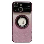 For iPhone 15 Large Window MagSafe Gradient Glitter Electroplating TPU Phone Case(Purple)