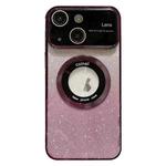 For iPhone 14 Plus Large Window MagSafe Gradient Glitter Electroplating TPU Phone Case(Purple)