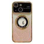 For iPhone 14 Plus Large Window MagSafe Gradient Glitter Electroplating TPU Phone Case(Gold)