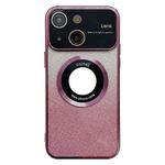 For iPhone 14 Large Window MagSafe Gradient Glitter Electroplating TPU Phone Case(Rose Red)