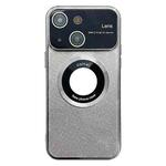 For iPhone 14 Large Window MagSafe Gradient Glitter Electroplating TPU Phone Case(Silver)