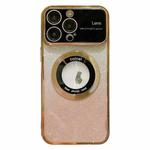 For iPhone 14 Pro Large Window MagSafe Gradient Glitter Electroplating TPU Phone Case(Gold)