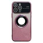 For iPhone 14 Pro Max Large Window MagSafe Gradient Glitter Electroplating TPU Phone Case(Rose Red)