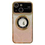 For iPhone 13 Large Window MagSafe Gradient Glitter Electroplating TPU Phone Case(Gold)