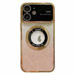 For iPhone 12 Large Window MagSafe Gradient Glitter Electroplating TPU Phone Case(Gold)