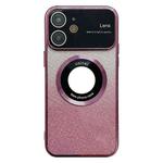 For iPhone 12 Large Window MagSafe Gradient Glitter Electroplating TPU Phone Case(Rose Red)