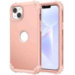 For iPhone 15 3 in 1 Silicone Hybrid PC Shockproof Phone Case(Rose Gold)