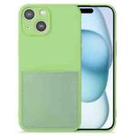 For iPhone 15 Imitate Liquid Silicone Skin Feel Phone Case with Card Slot(Tea Green)