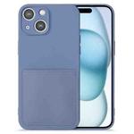 For iPhone 15 Plus Imitate Liquid Silicone Skin Feel Phone Case with Card Slot(Light blue)
