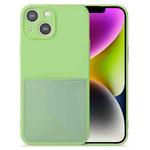 For iPhone 14 Plus Imitate Liquid Silicone Skin Feel Phone Case with Card Slot(Tea Green)