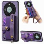 For Huawei Mate 60 Pro Retro Cross Wristband Wallet Leather Back Phone Case(Purple)