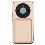 For Huawei Mate 60 Pro Carbon Fiber Leather Card Magnetic Phone Case(Khaki)