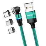 ENKAY 3 in 1 3A USB to Type-C / 8 Pin / Micro USB Magnetic 540 Degrees Rotating Fast Charging Cable, Length:2m(Green)