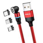 ENKAY 3 in 1 3A USB to Type-C / 8 Pin / Micro USB Magnetic 540 Degrees Rotating Fast Charging Cable, Length:2m(Red)