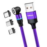 ENKAY 3 in 1 3A USB to Type-C / 8 Pin / Micro USB Magnetic 540 Degrees Rotating Fast Charging Cable, Length:2m(Purplele)