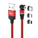 ENKAY 3 in 1 2.4A USB to Type-C / 8 Pin / Micro USB Magnetic 540 Degrees Rotating Charging Cable, Length:1m(Red)