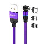 ENKAY 3 in 1 2.4A USB to Type-C / 8 Pin / Micro USB Magnetic 540 Degrees Rotating Charging Cable, Length:1m(Purplele)