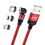 ENKAY 3 in 1 2.4A USB to Type-C / 8 Pin / Micro USB Magnetic 540 Degrees Rotating Charging Cable, Length:2m(Red)