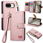 For Google Pixel 6 Love Zipper Lanyard Leather Phone Case(Pink)