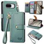 For Google Pixel 6a Love Zipper Lanyard Leather Phone Case(Green)