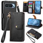 For Google Pixel 9 Love Zipper Lanyard Leather Phone Case(Black)