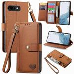 For Google Pixel 9a Love Zipper Lanyard Leather Phone Case(Brown)