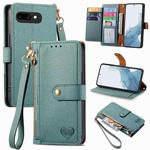 For Google Pixel 9a Love Zipper Lanyard Leather Phone Case(Green)