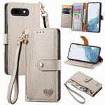 For Google Pixel 9a Love Zipper Lanyard Leather Phone Case(Gray)