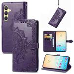 For Samsung Galaxy S25 5G Mandala Flower Embossed Leather Phone Case(Purple)