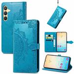For Samsung Galaxy S25 5G Mandala Flower Embossed Leather Phone Case(Blue)